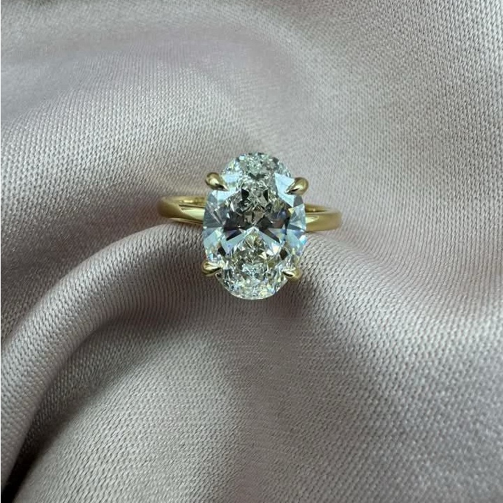 3 CT Oval Cut Lab Grown Diamond Engagement Ring in 14K Yellow Gold Made to Order